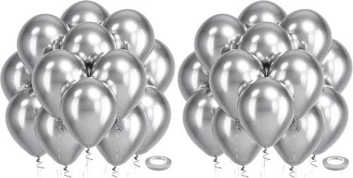 Miniatura 114 de Bezente Globos de látex cromados metálicos plateados, paquete de 100 globos de helio redondos plateados de 12 pulgadas para Año Nuevo, boda