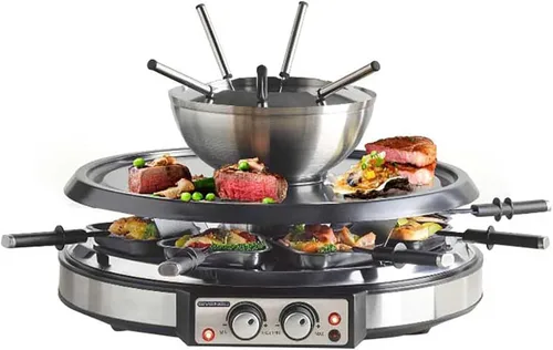 GIVENEU Juego de olla de fondue eléctrica con parrilla para barbacoa, olla de fondue de 600ml con 8 tenedores y raclette eléctrica, termostatos