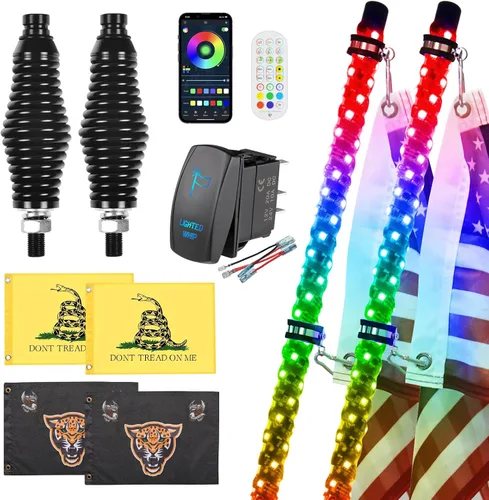 Miniatura 13 de Ehaho 1 paquete de 1 pie de luces de látigo, luz de látigo LED con aplicación y control remoto, látigos iluminados RGB en espiral persiguiendo