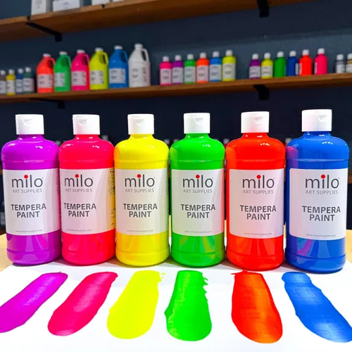 Miniatura 4 de milo Pintura de témpera fluorescente neón lavable, botellas de 16 onzas, 6 colores, fabricada en los Estados Unidos, brilla con luz ultravioleta