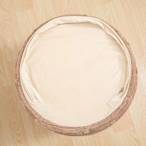 Miniatura 9 de Asuprui Puf otomano reposapiés – Taburete redondo de espuma todo en uno de felpa para un descanso acogedor, puf de piso y decoración elegante (café)