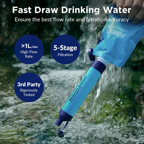 Miniatura 3 de Membrane Solutions - Sistema exprimible de filtración de agua, kit de purificador de agua de supervivencia, equipo portátil para hacer senderismo