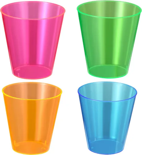 Miniatura 4 de 250 vasos desechables de plástico, vasos de fiesta multicolor neón de 1 onza, vasos desechables de plástico duro para margarita, whisky