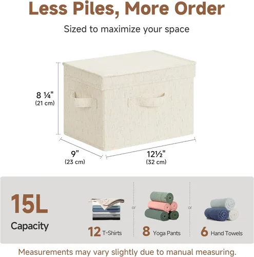 Miniatura 6 de StorageWorks Contenedores de almacenamiento de tela con tapa, cajas de almacenamiento decorativas para estantes, cesta organizadora de armario Beige