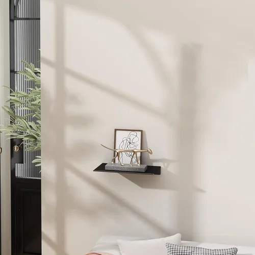 Miniatura 2 de Danpoo Pequeño estante flotante para almacenamiento en la pared, mini estante de exhibición para coleccionables, estante de pared de metal para Negro