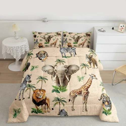 Miniatura 32 de Feelyou Juego de edredón de animales de la selva para todas las estaciones, juego de ropa de cama con 1 funda de almohada de microfibra de elefante