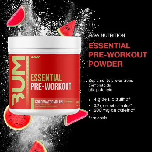Miniatura 2 de RAW Polvo esencial para pre-entrenamiento (sandía agria) – Chris Bumstead Suplemento nutricional deportivo para hombres y mujeres – Polvo energético
