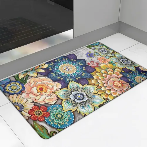 Miniatura 17 de Alfombras de Cocina Florales para Suelo de 2 Piezas con Flores Alfombras de Cocina Anti Fatiga Antideslizantes Acolchadas Cómodas para Estar de Pie