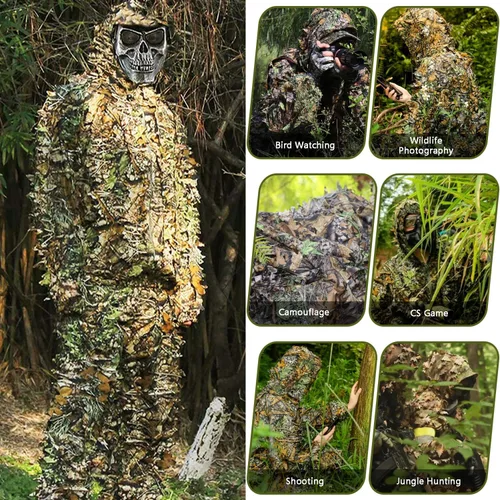 Miniatura 8 de Traje Ghillie, traje de camuflaje frondoso 3D, ropa de camuflaje de caza, ropa de bosque para caza, Airsoft, fotografía de vida silvestre