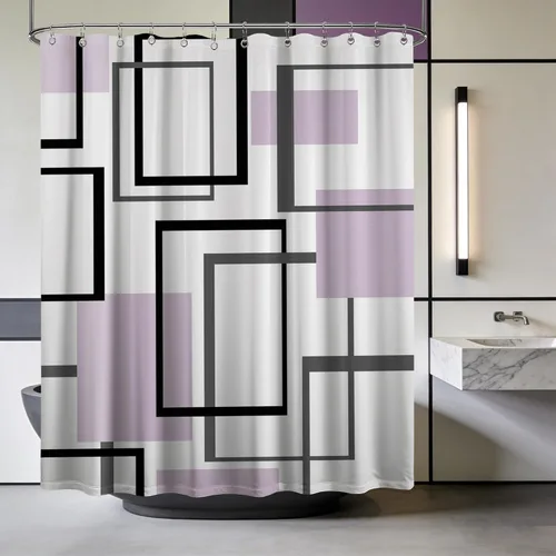 Miniatura 85 de Cortina de Ducha en Blanco y Negro Geométrica Cortinas de Ducha para Decoración de Baños de Hombres Juego de Cortina de Baño en Negro Blanco y Gris