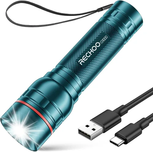 Miniatura 13 de RECHOO Linterna recargable, 1 unidad, luz brillante de grado militar, altos lúmenes con enfoque ajustable y 3 modos de iluminación, linterna LED