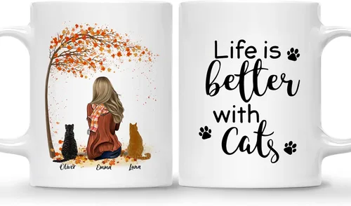 Miniatura 16 de Gossby Taza personalizada con texto en inglés "Being a Cat Mom", regalo personalizado para mujeres con diseño, nombre, raza de gato, cumpleaños, día
