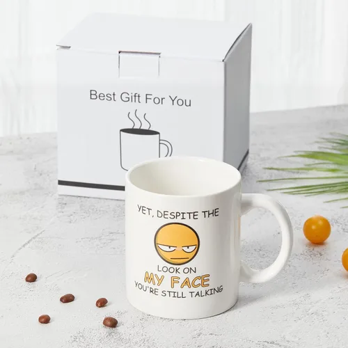 Miniatura 6 de COMOOO A pesar de la mirada en mi cara, sigues hablando, taza de café divertida y sarcástica para regalo para Navidad, amigos, colegas, taza de café