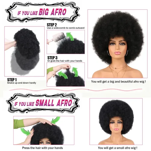 Miniatura 3 de G&T Wig Pelucas rizadas afro de los años 70 para mujeres negras, sin pegamento y suaves pelucas afro negras grandes, con volumen y suaves de aspecto