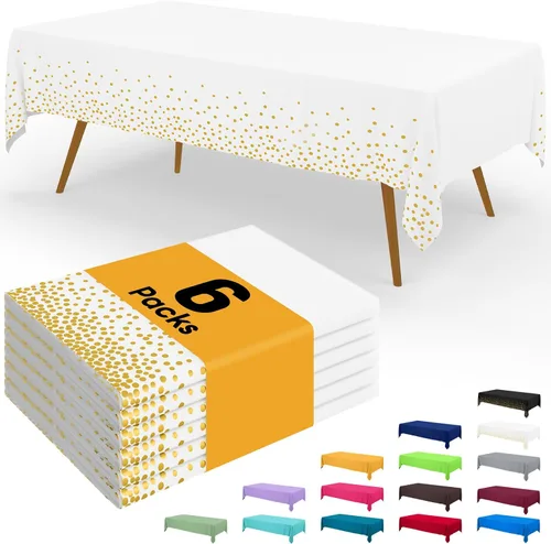 Miniatura 28 de Smiry - Juego de 6 manteles desechables, 54 x 78 pulgadas, manteles impermeables rectangulares para fiestas, cubierta de mesa de plástico