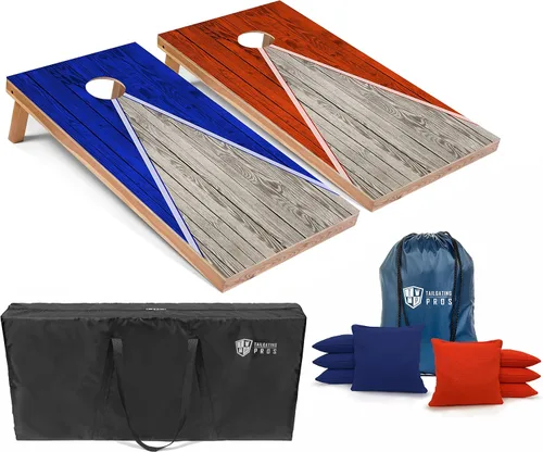 Tailgating Pros Juego de tablero de Cornhole ligero con diseño piramidal con bolsas de frijoles y estuche de transporte, juego de cornhole
