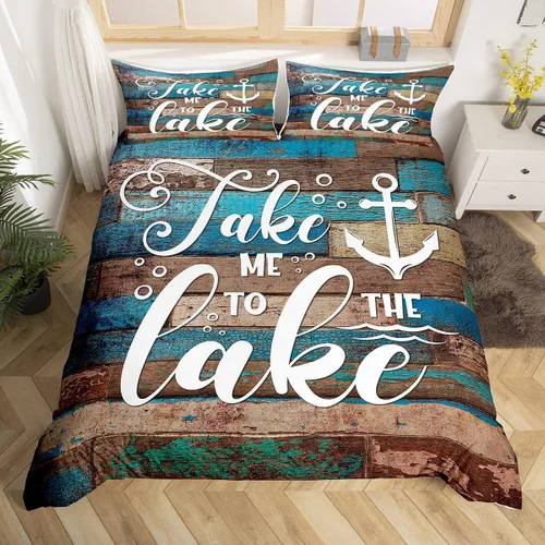 Miniatura 35 de Lake House - Juego de funda de edredón tamaño individual, estilo rústico de granja vieja para niños, adolescentes y adultos, decoración