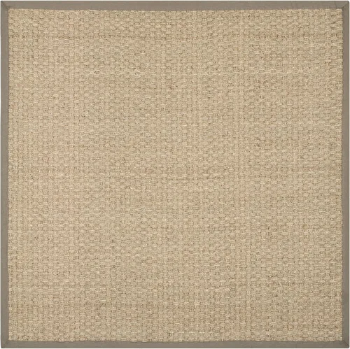 Miniatura 3 de SAFAVIEH Alfombra cuadrada de 6 pies, colección de fibra natural, natural y gris, hierba marina, patrón de tejido de canasta con borde (NF114P)