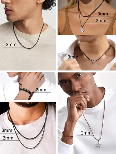 Miniatura 2 de PROSTEEL Collar de cuero impermeable para hombre, 0.079 in/0.118 in, 16 a 30 pulgadas, con cierre de acero inoxidable, cadena de bricolaje
