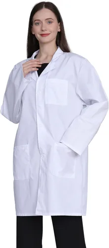 Miniatura 3 de Abrigo de laboratorio profesional para mujer, manga completa, mezcla de algodón, abrigo médico largo, blanco, unisex