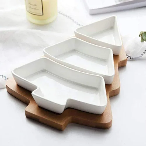 Miniatura 2 de Bandeja de bambú para árbol de Navidad, juego de platos de cerámica con diseño temático de Navidad, cuencos para servir para fiestas, perfectos