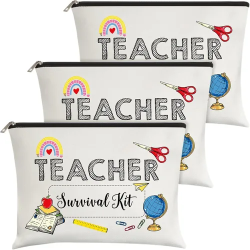 3 bolsas de maquillaje, estuches de viaje, suministros para profesores para el aula, estuches de cosméticos personalizados, regalos de