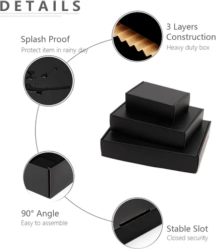 Miniatura 5 de Timirog Cajas de envío pequeñas de 4 x 4 x 2 pulgadas, paquete de 25 cajas de correo de cartón corrugado negro para pequeñas empresas, correo