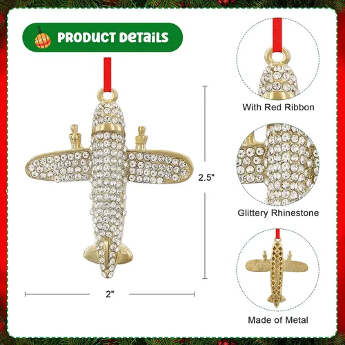 Miniatura 5 de WaaHome Adornos de Navidad de avión de metal 2025, adorno de recuerdo de avión plateado para decoraciones de árbol de Navidad, adornos únicos