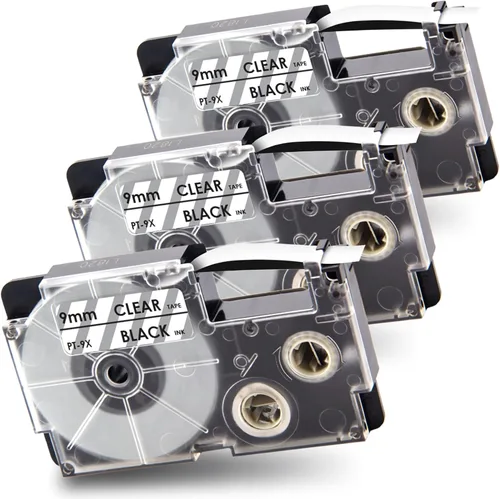 Pristar Cinta de etiquetas de repuesto compatible para Casio XR-9X XR-9X2S XR9X XR9X2S Cinta de etiquetas negra sobre transparente para etiquetadora