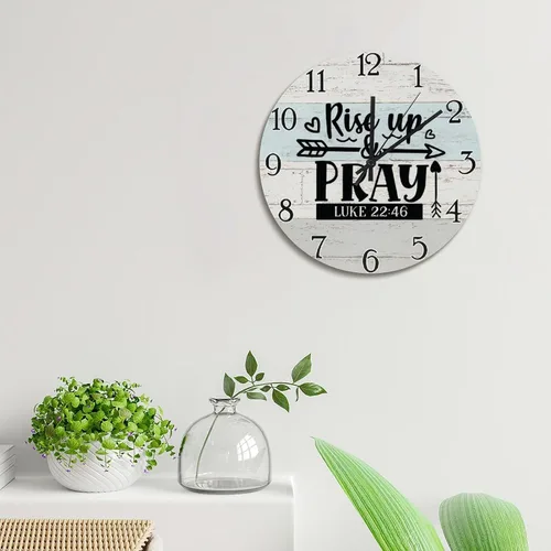 Miniatura 3 de Scripture - Reloj de pared de madera de 15 pulgadas, funciona con pilas, reloj silencioso de elevación y oración, arte de pared de fe religiosa
