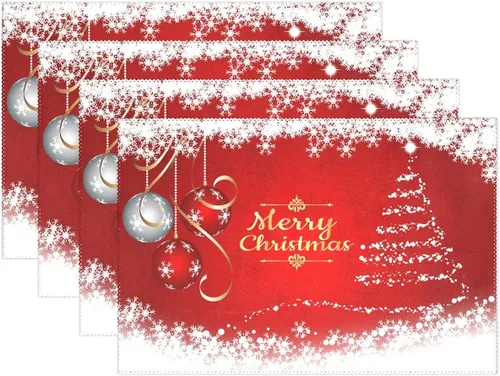 Juego de 4 manteles individuales con diseño de árbol de Navidad, diseño de árbol de Navidad, resistentes al calor, manteles individuales lavables