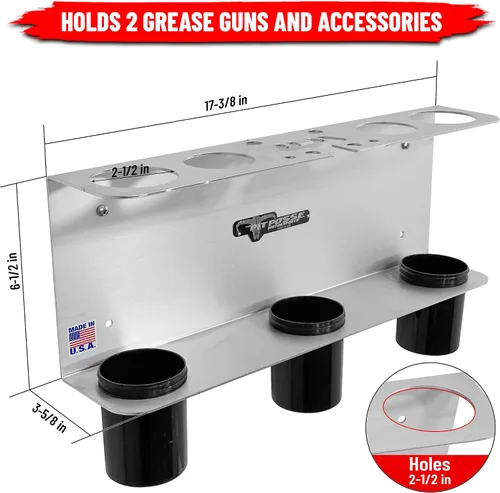Miniatura 2 de Pit Posse PP3363 Soporte de tubo para pistola de grasa de mano, fabricado en Estados Unidos, con capacidad para 2 pistolas de grasa, organizador