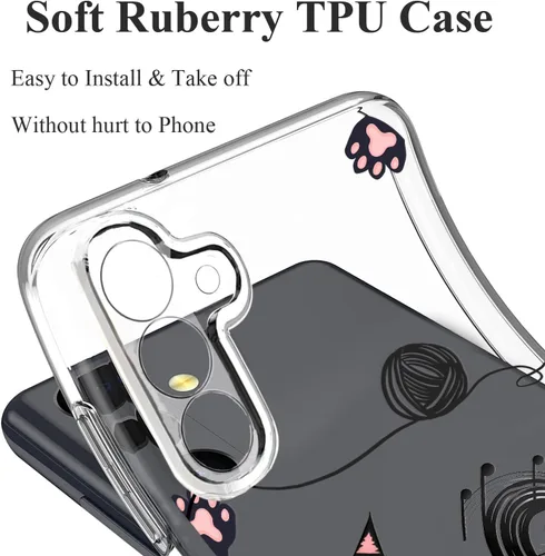 Miniatura 4 de Unov Funda transparente compatible con Galaxy S23 FE con diseño de TPU suave, absorción de golpes, diseño delgado en relieve, cubierta trasera Gato