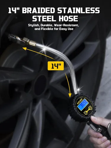 Miniatura 3 de AZUNO Inflador digital de neumáticos con medidor de presión, accesorios de compresor de aire de alta resistencia de 200 PSI, con bloqueo de manguera