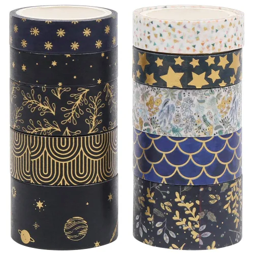 Miniatura 2 de CCINEE Cinta Washi de lámina dorada negra, cintas de enmascarar decorativas florales para diario de viñetas, álbumes de recortes, planificador