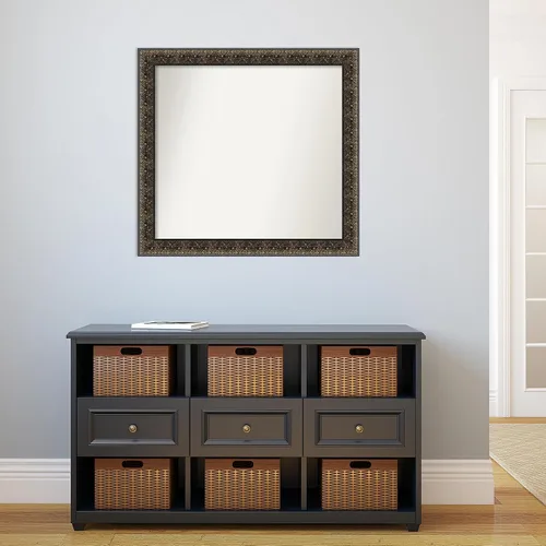 Miniatura 5 de Amanti Art Espejo de baño negro para sobre el fregadero, 31 x 33 pulgadas, espejo rectangular negro con relieve de Intaglio, marco de madera