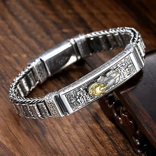 Miniatura 2 de Pulsera giratoria de plata esterlina S925 Feng Shui PIXIU para hombresmujeres, atrae riqueza dinero y buena suertepulsera tibetana de oración