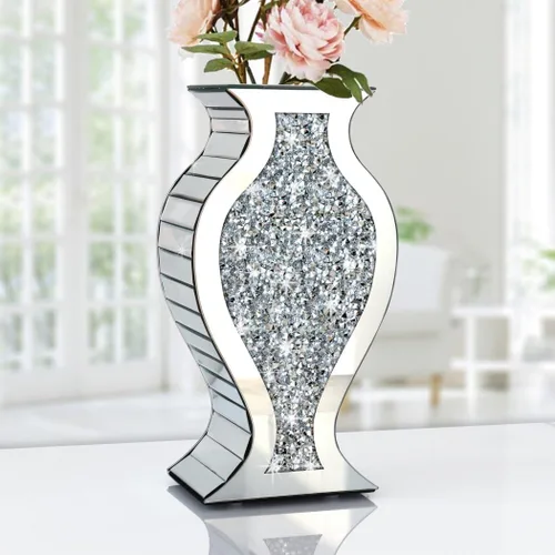 Miniatura 5 de ALLARTONLY Jarrón de Espejo con Diamante Triturado de Cristal Plateado Impresionante Florero Decorativo de Lujo para Decoración del Hogar. No Puede