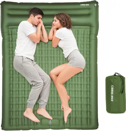 CAMULAND Colchoneta de dormir doble para campamento, 4.7 pulgadas, ultra gruesa, autoinflable, para 2 personas, con bomba de pie de almohada