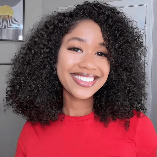 Miniatura 8 de Curly Half Wig Human Hair - 180% Density 3 in 1 Seamless Flip over Half Wig 14 Inch Glueless Wear Go Beginner Friendly Kinky Curly Wig Drawstring