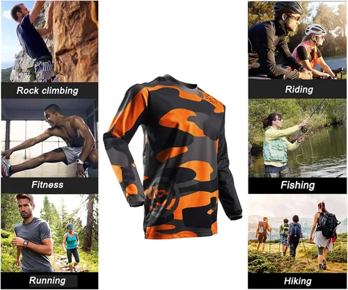 Miniatura 5 de Camisetas de ciclismo de montaña para hombre, manga larga, MTB Off-Road Motocross Jersey de secado rápido y absorbe la humedad