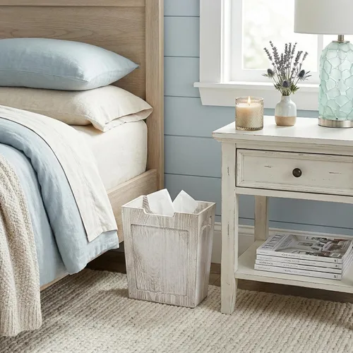 Miniatura 5 de TOPZEA Basurero de madera, papelera de granja con asa, cesta de basura de madera rústica, rectangular, pequeño, decorativo, contenedor de basura