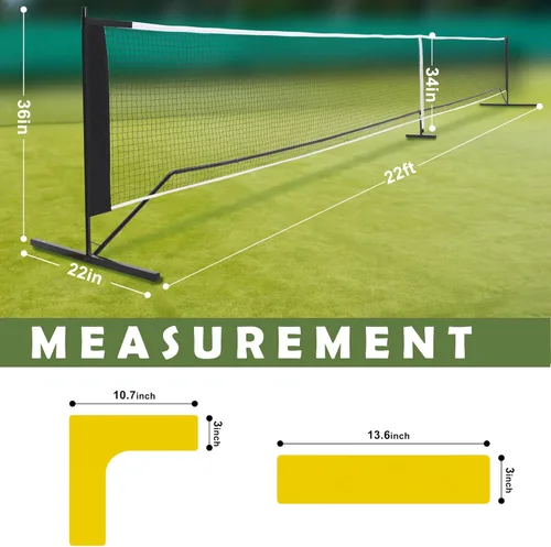 Miniatura 2 de DULCE DOM Red de pickleball portátil para exteriores con kit de marcado de cancha, redes de pickleball de 22 pies regulación USAPA tamaño completo