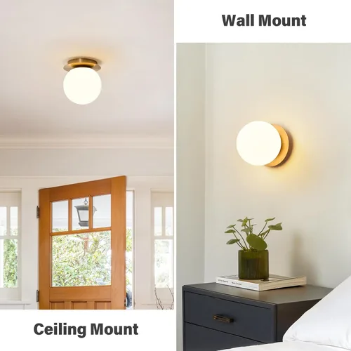 Miniatura 2 de Aplique de pared moderno de globo de vidrio: Luz de apliques esféricos dorados - Accesorio de luces de bola individual de latón pequeño para tocador
