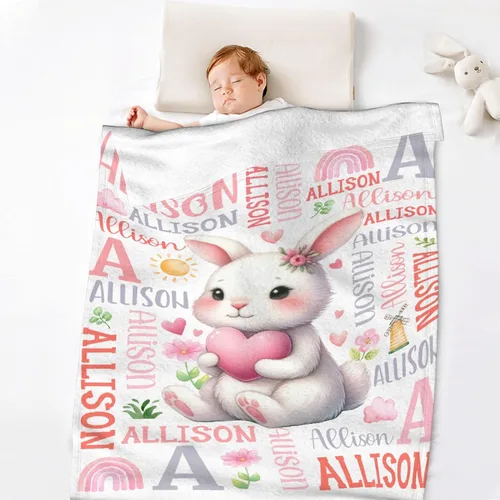 Miniatura 3 de Manta de conejo personalizada para niños y niñas, manta de bebé ultra suave, regalo personalizado, decoración de manta con nombre, 30 x 40 pulgadas