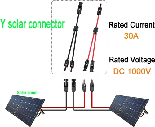 Miniatura 4 de Conector solar Y, cable paralelo de rama en Y, adaptador de conector solar 1 a 2 macho hembra, 10AWG 45A impermeable IP68 40CM cable, para paneles