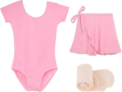 Miniatura 2 de Century Star Leotardo de ballet para niñas pequeñas, conjuntos de vestido de ballet, conjunto de vestido de ballet de manga corta, falda combinada
