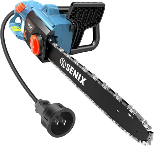 SENIX Motosierra eléctrica, motosierra con cable de 18 pulgadas, sierra de cadena de 15 amperios para cortar madera, recortar árboles, herramienta