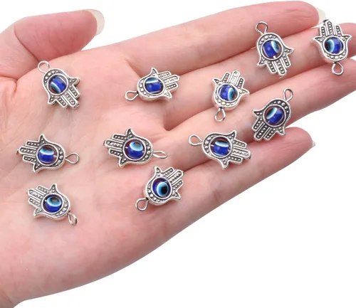 Miniatura 7 de Aylifu Dijes de marco de cuentas de mano Hamsa, 30 piezas de dije de mal de ojo Hamsa con símbolo de mano de Fátima para bricolaje, collar y pulsera