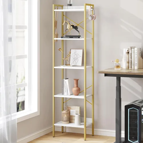 Miniatura 17 de Hzuaneri Estantería para libros, estantería industrial con 2 ganchos, organizador de almacenamiento para oficina en casa, sala de estar, dormitorio